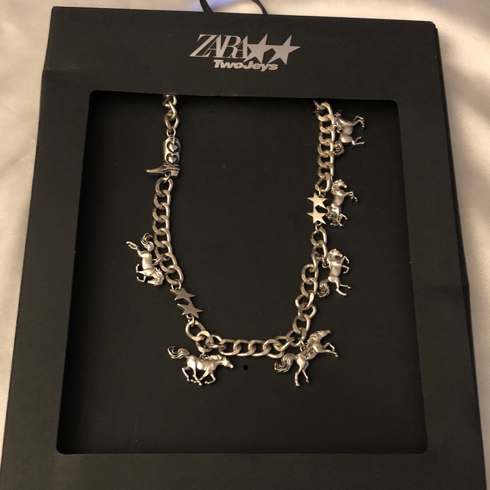 Zara x TwoJeys Silver Tone Horse Charm Necklace Star & Boot Accents OS NWT - Picture 13 of 16